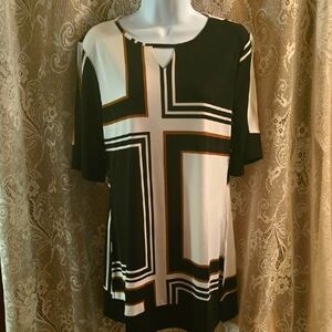 New Anthony Original Women's Size Small Black‎ White Brown Geometric Tunic Top
